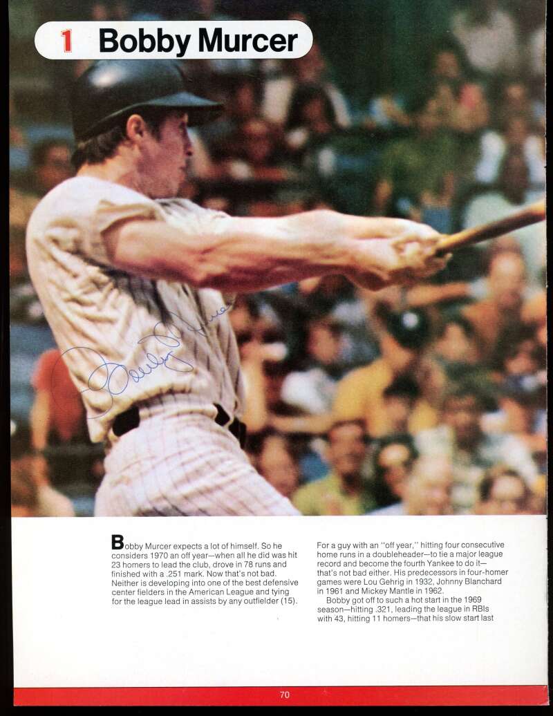 BOBBY MURCER SIGNED MAGAZINE PAGE AUTOGRAPH D4690